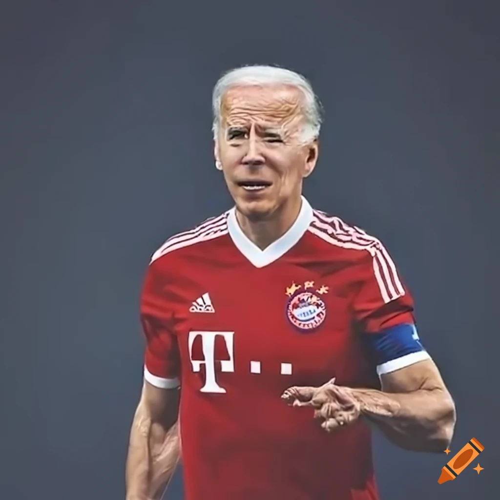 Joe biden wearing a bayern munich soccer jersey