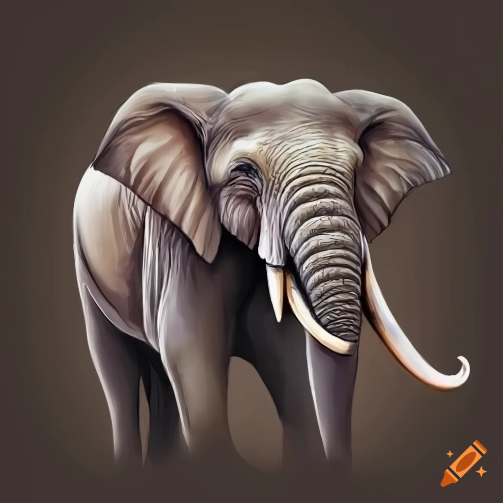 Photorealistic drawing of an elephant with 3 trunks