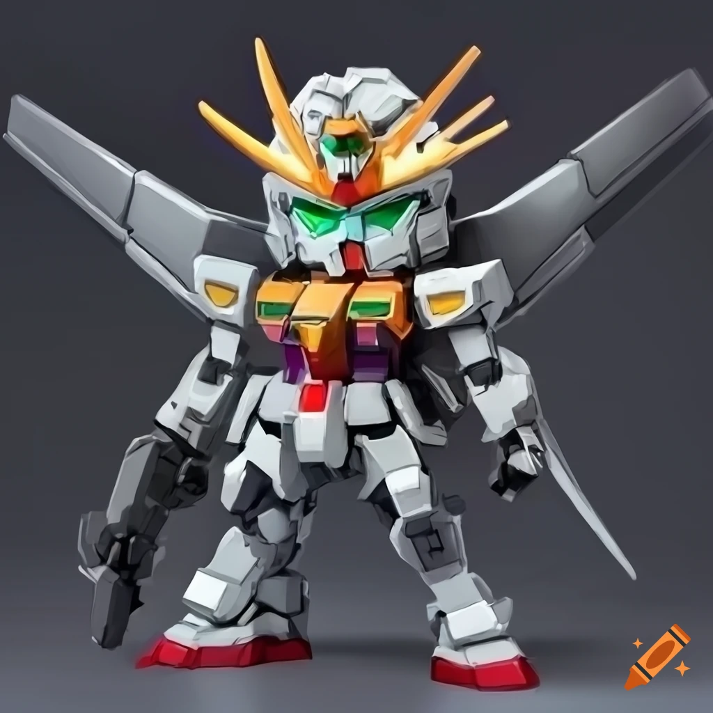 Chibi gundam robot in black and orange armor on Craiyon