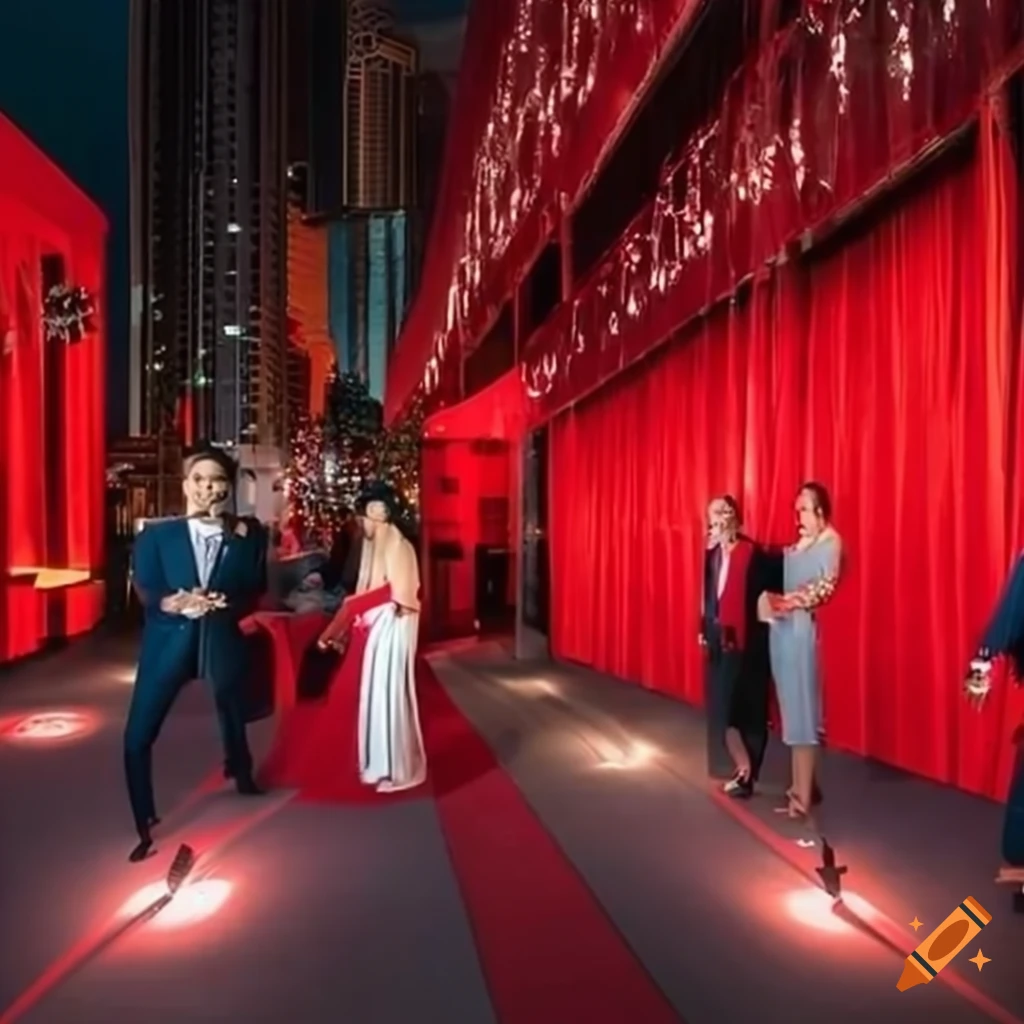 Redthemed office terrace event in dubai on Craiyon