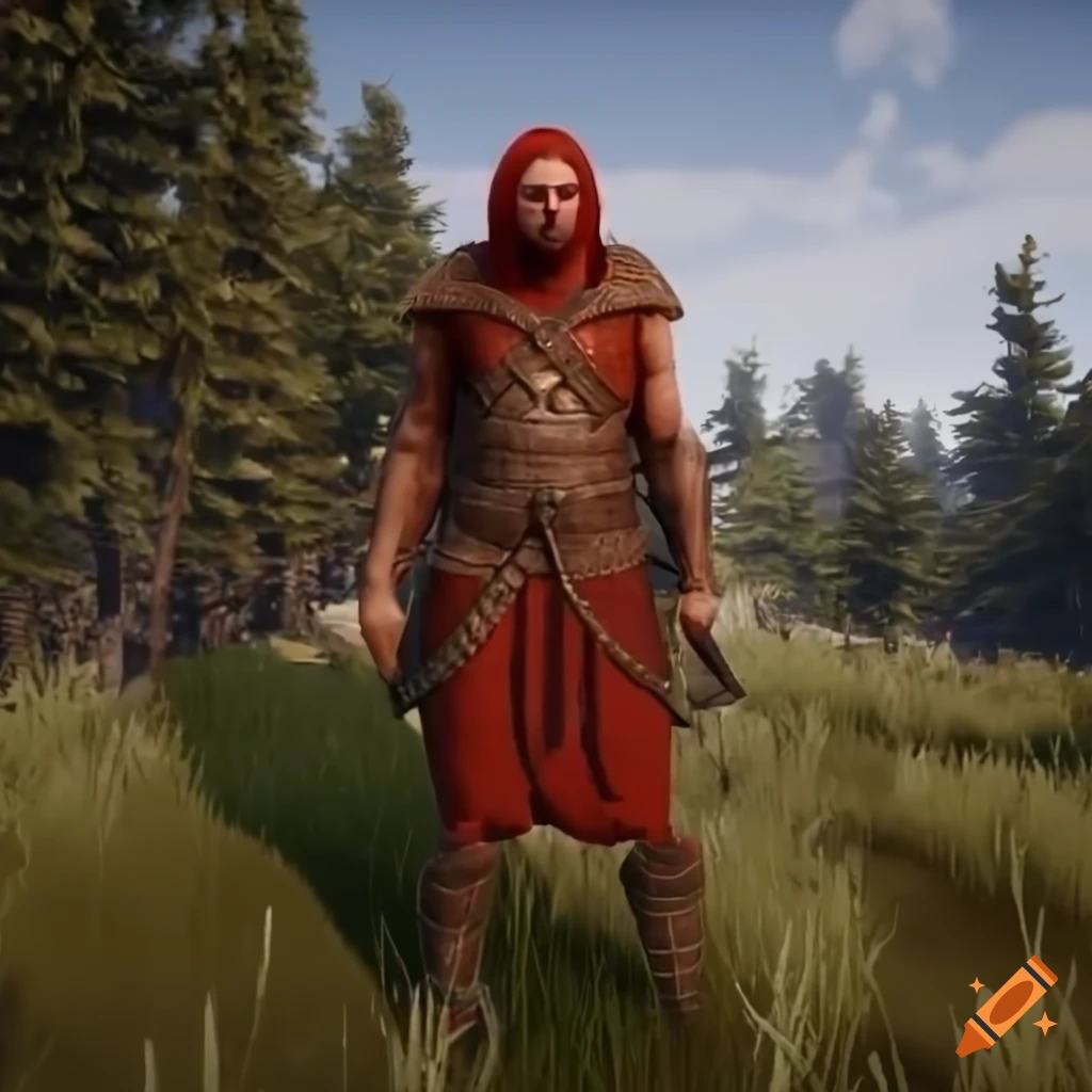 fantasy warrior with red hair standing in a snowy field
