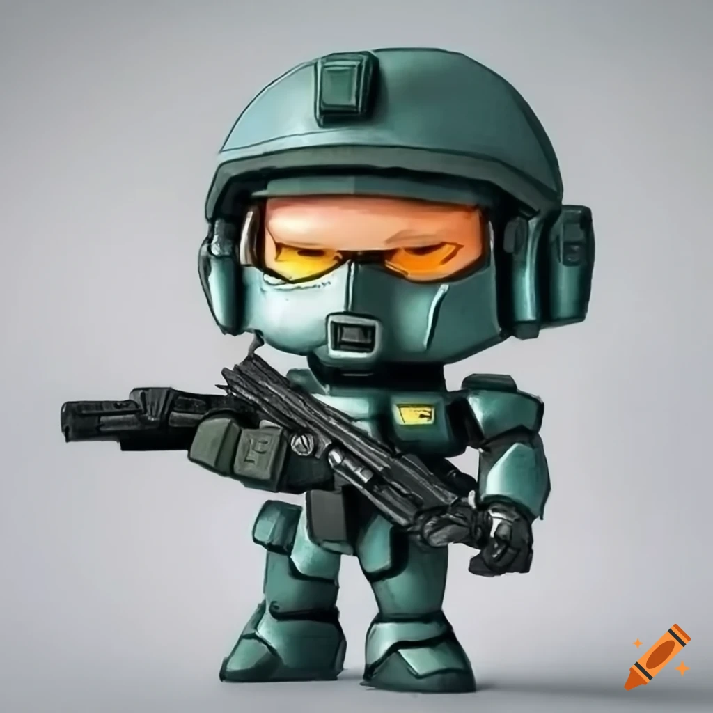 metallic chibi robot with wings and armor