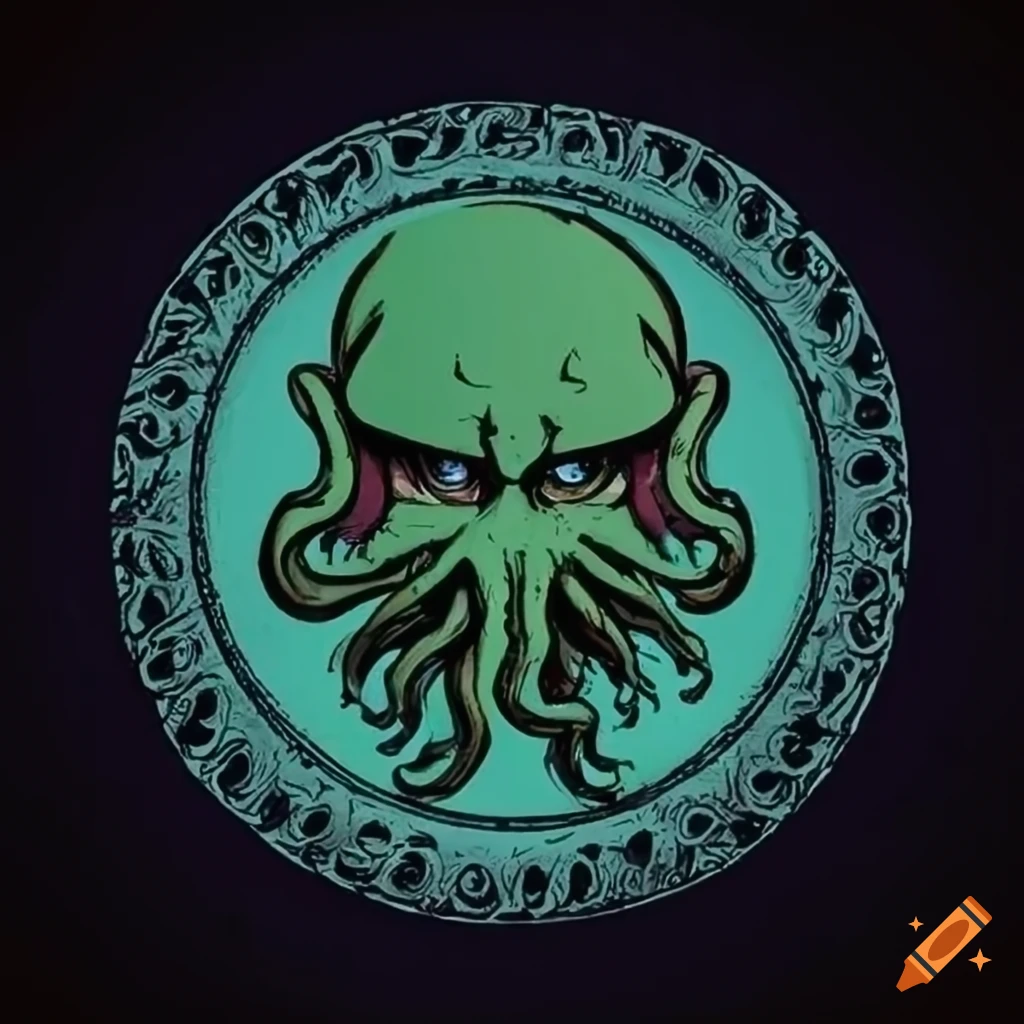 Comicstyle illustration of cthulhu's head on Craiyon
