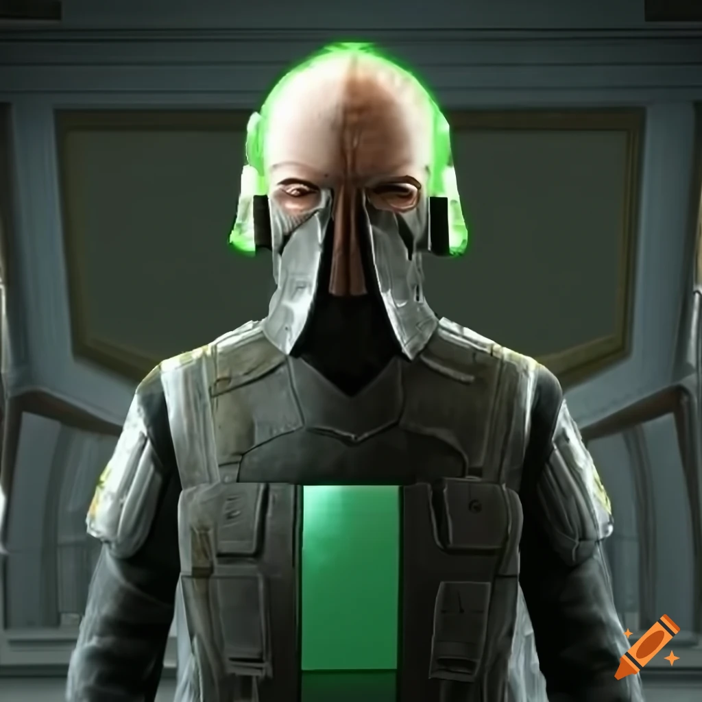 image of a male Jedi pilot in armored flightsuit holding a lightsaber