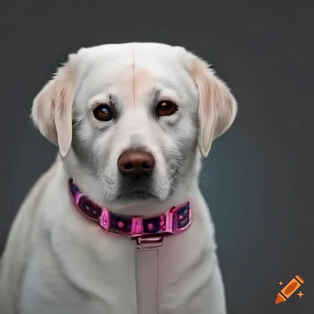 white labrador dog with pink collar