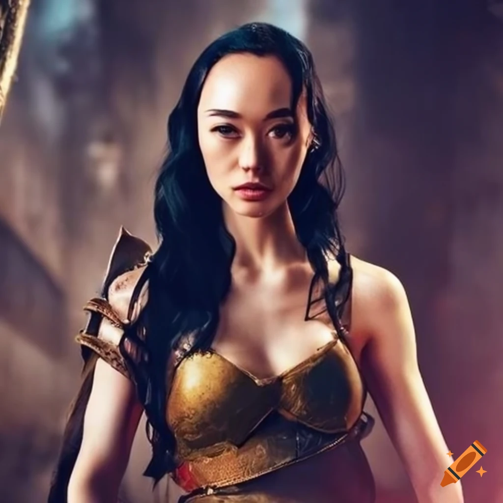 Cara Gee in a warrior outfit ready for battle