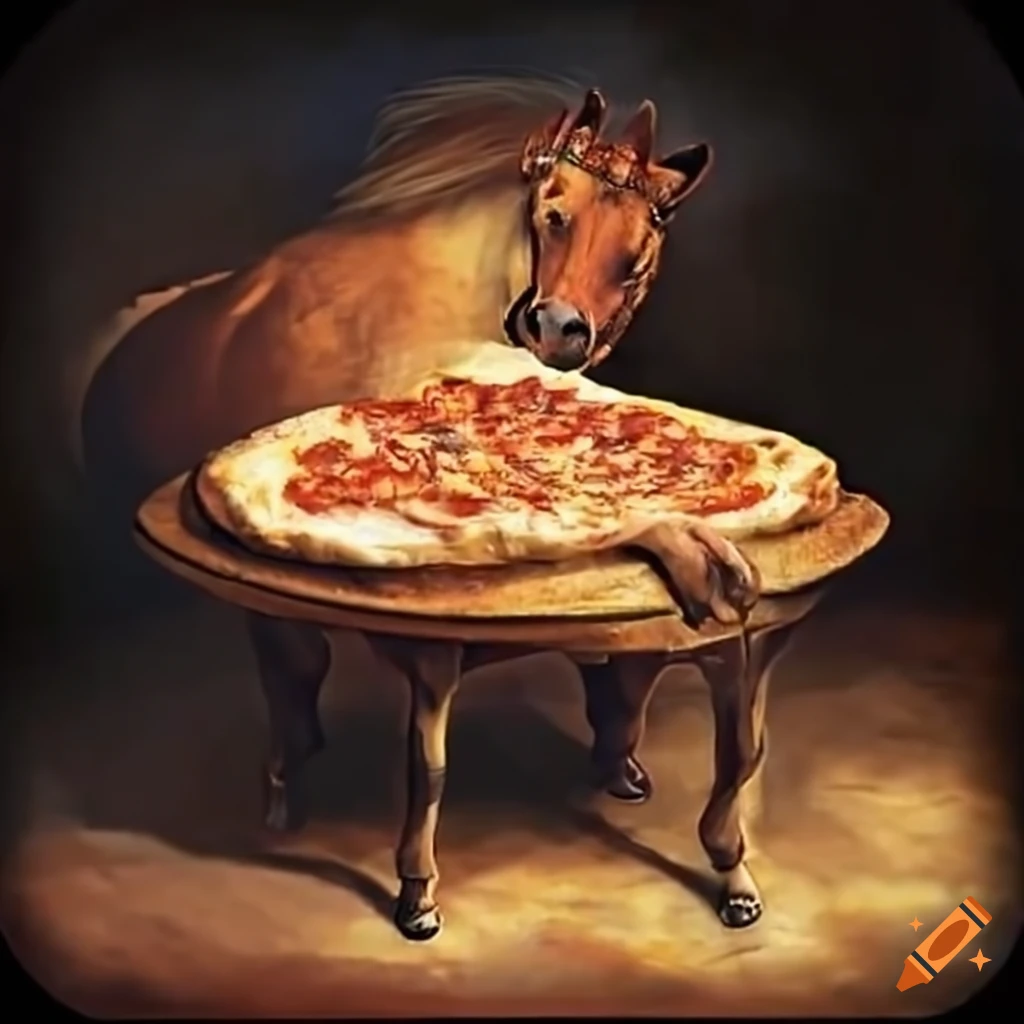 Image of horses eating pizza on mount olympus on Craiyon