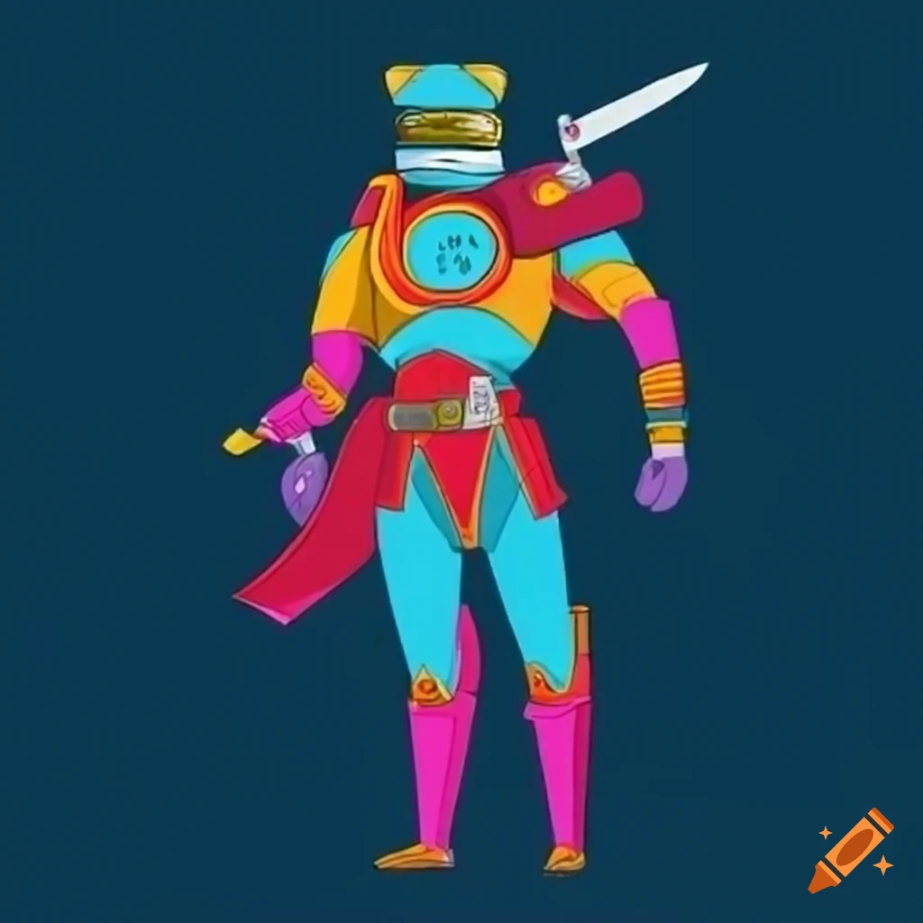 cartoon space warrior with sword and helmet