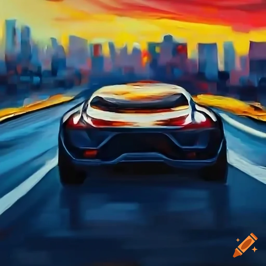 fast car speeding on a deserted road