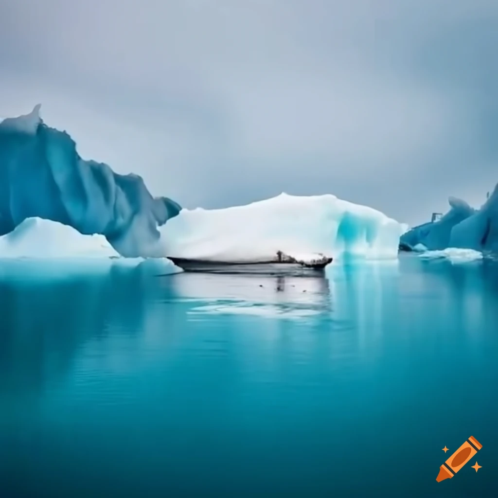 sailing boat amidst iceberg landscape