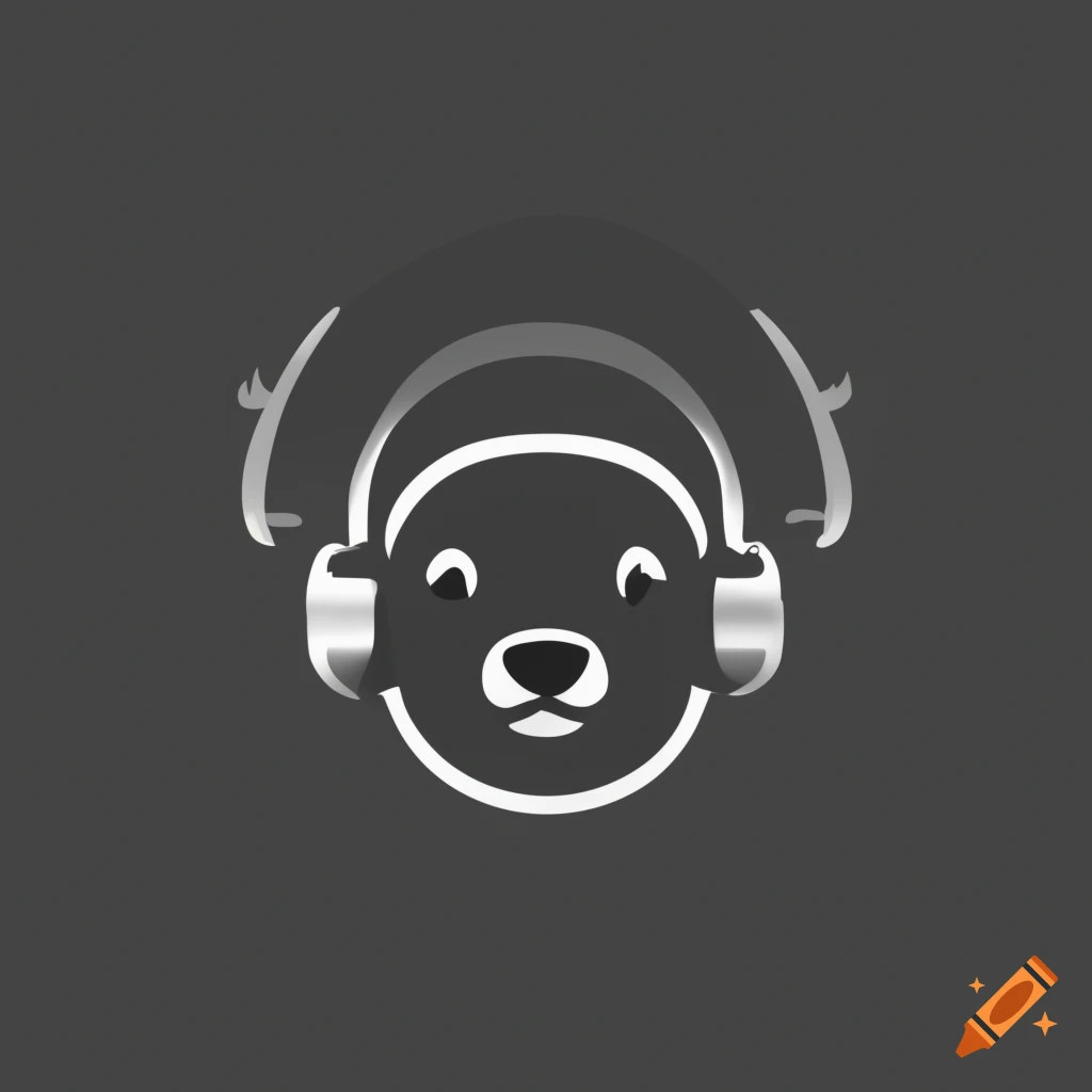 minimalist black bear logo with headphones