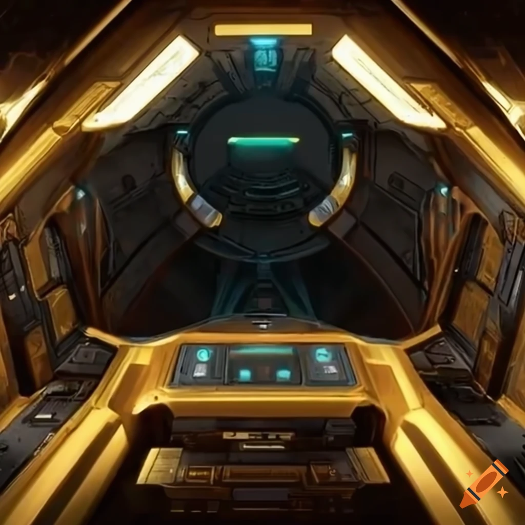 golden hyper-realistic spaceship control panel