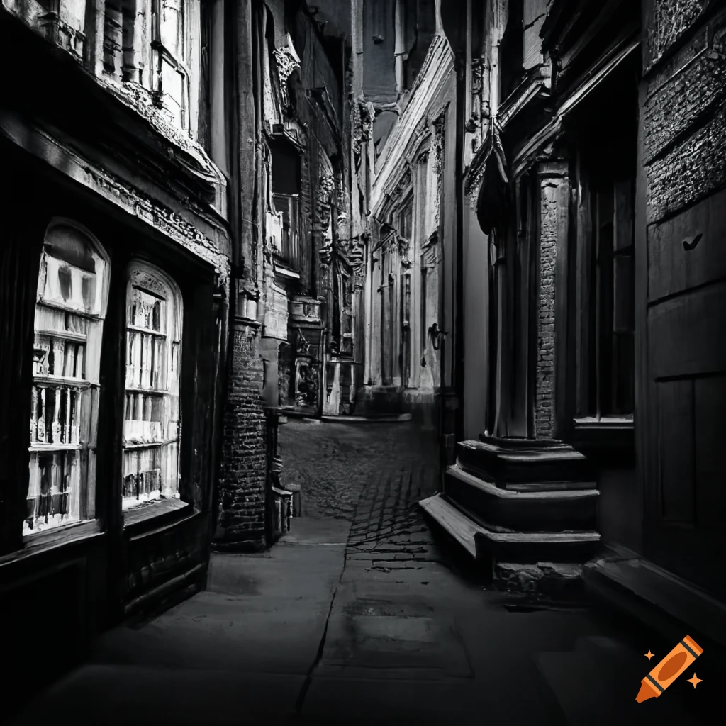 spooky victorian street at night