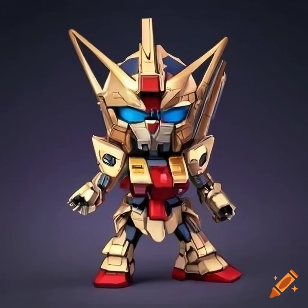 metallic chibi robot in armor holding a bat