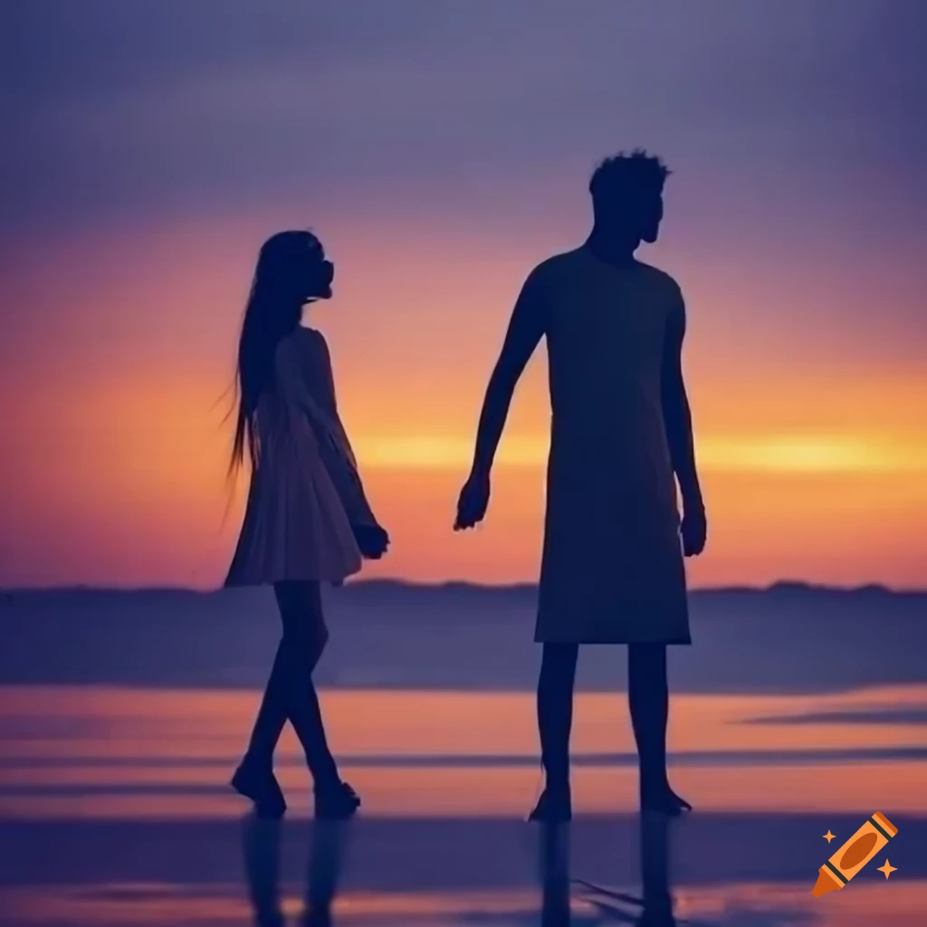 silhouette of a couple with sunset background