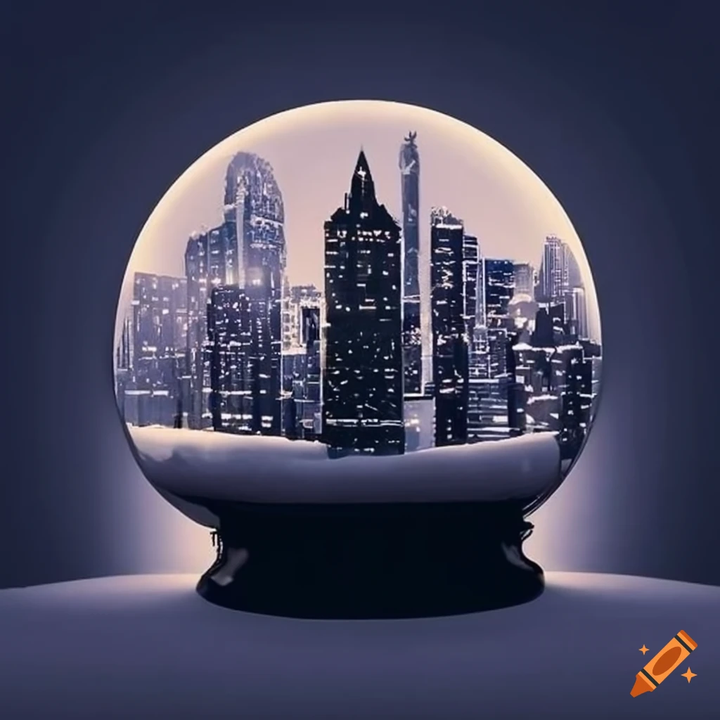 Silhouette of a city inside a snowglobe on Craiyon