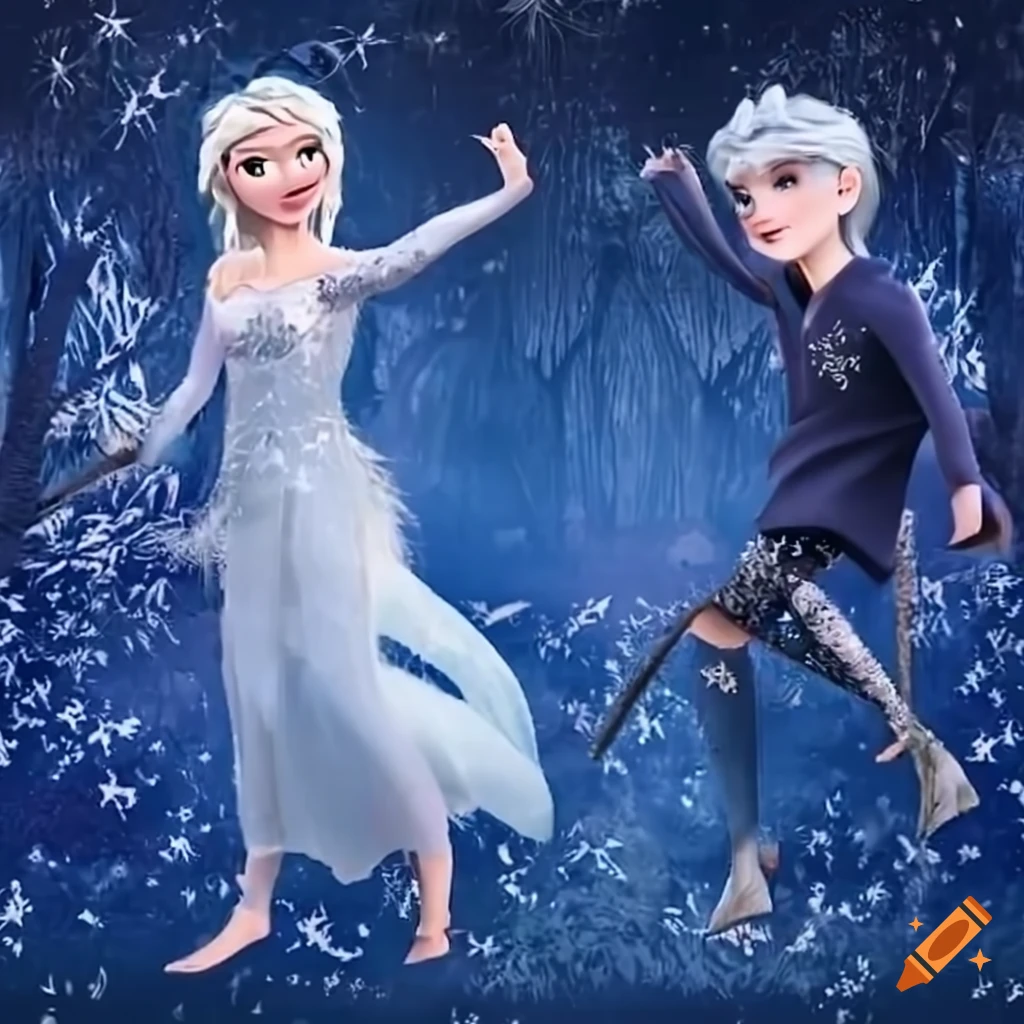Elsa and jack frost cuddling in bed on Craiyon