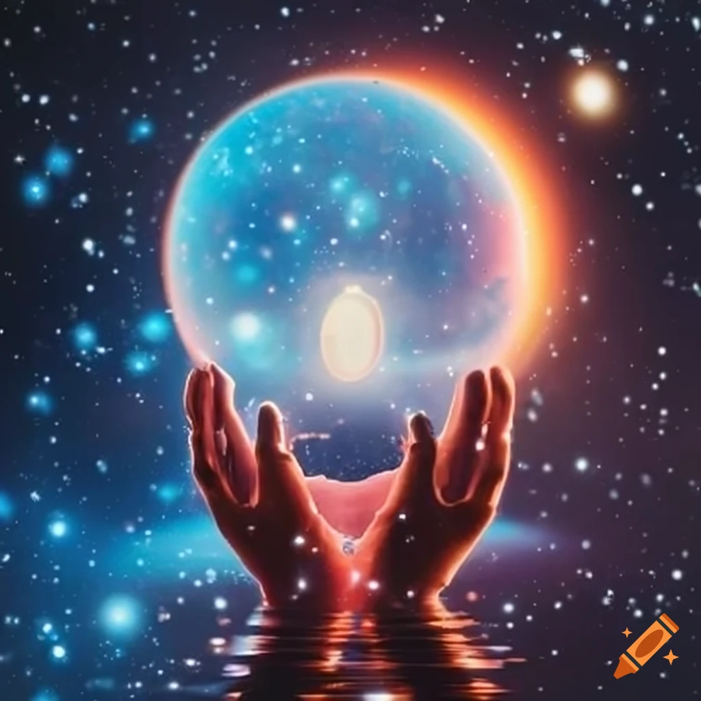 Conceptual art of a man with a universe in a snow globe on Craiyon