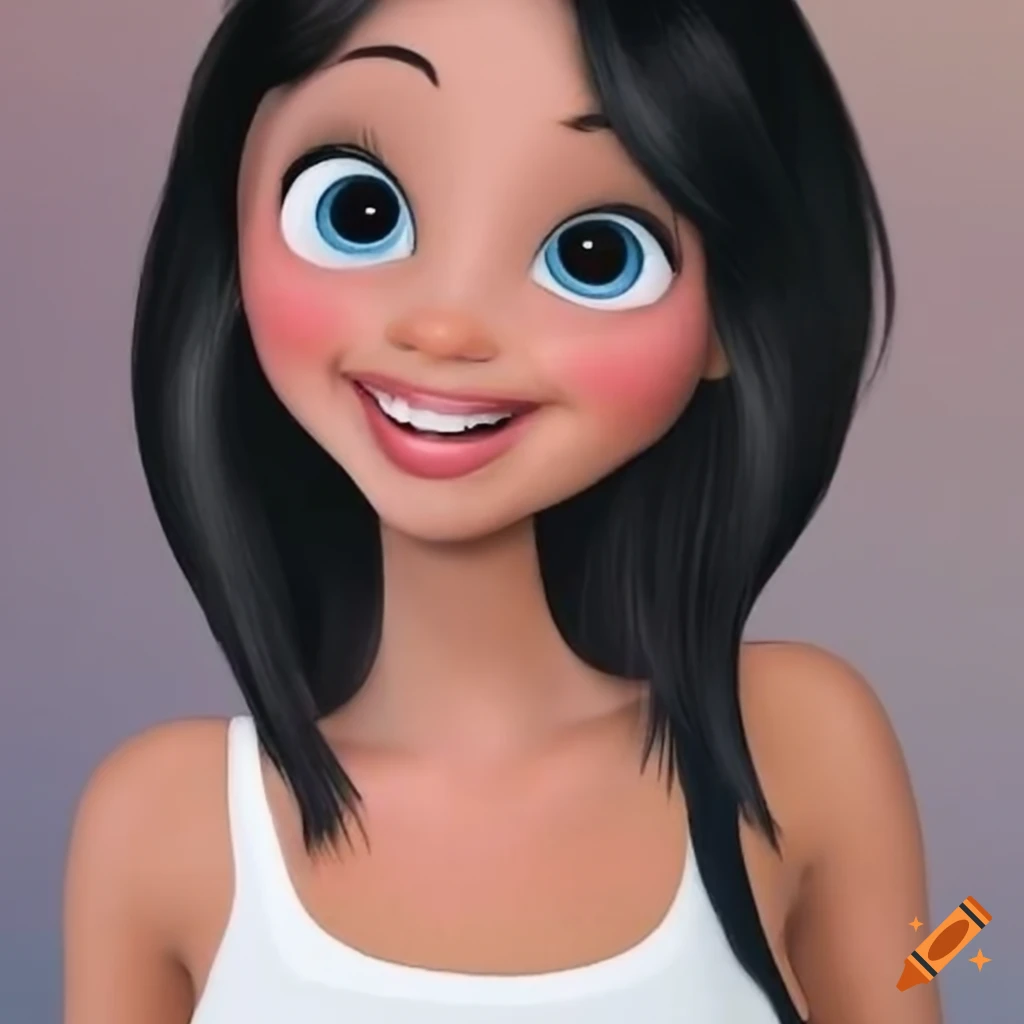 Smiling Disney Pixar Character With Long Black Hair On Craiyon