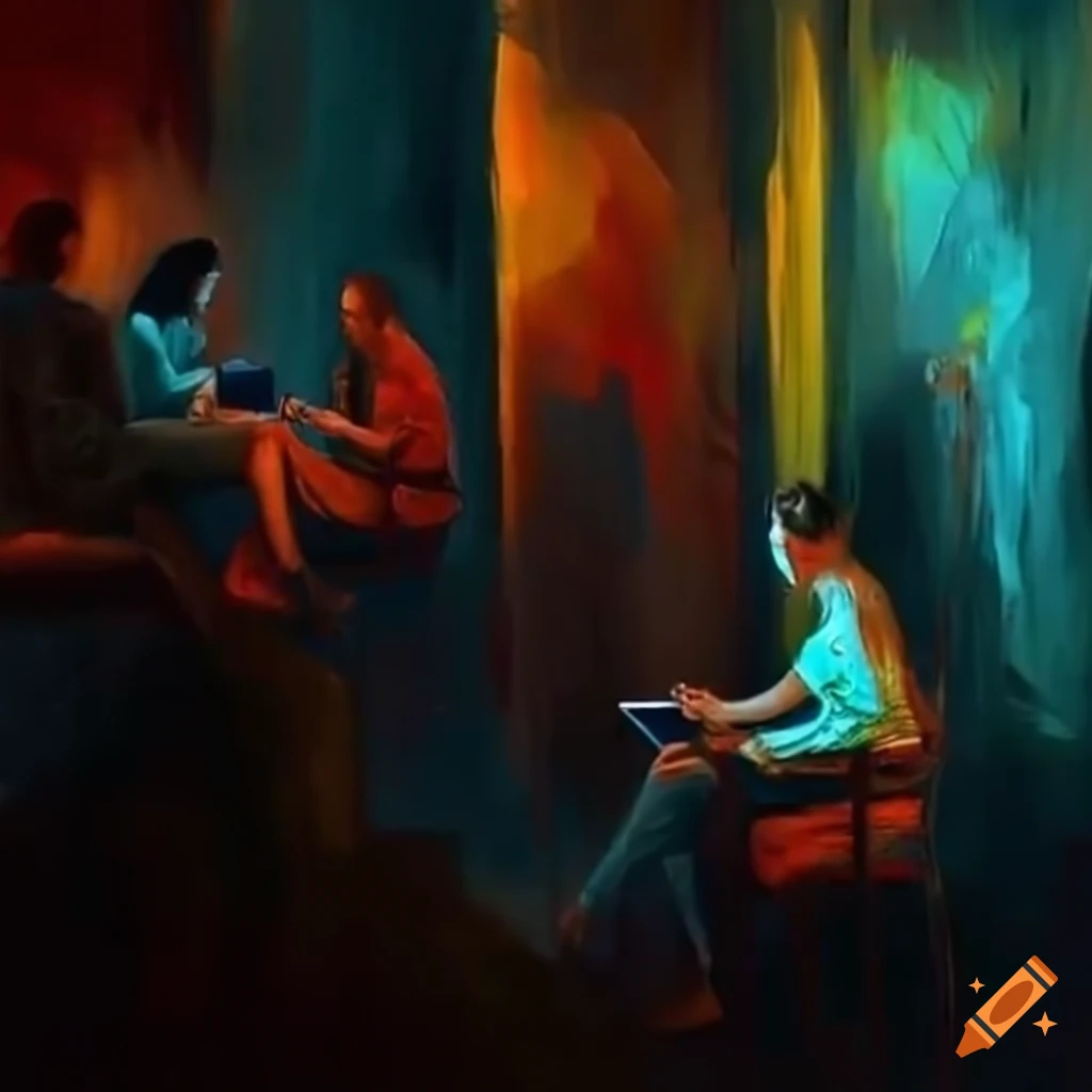 People Using Smartphones In A Dimly Lit Room People using smartphones in a dimly lit room