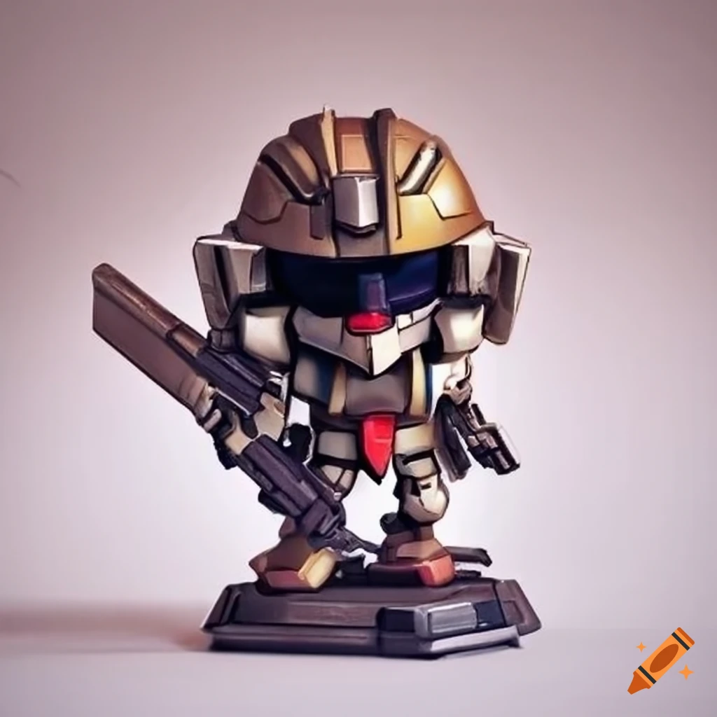 chibi Gundam robot with metallic armor