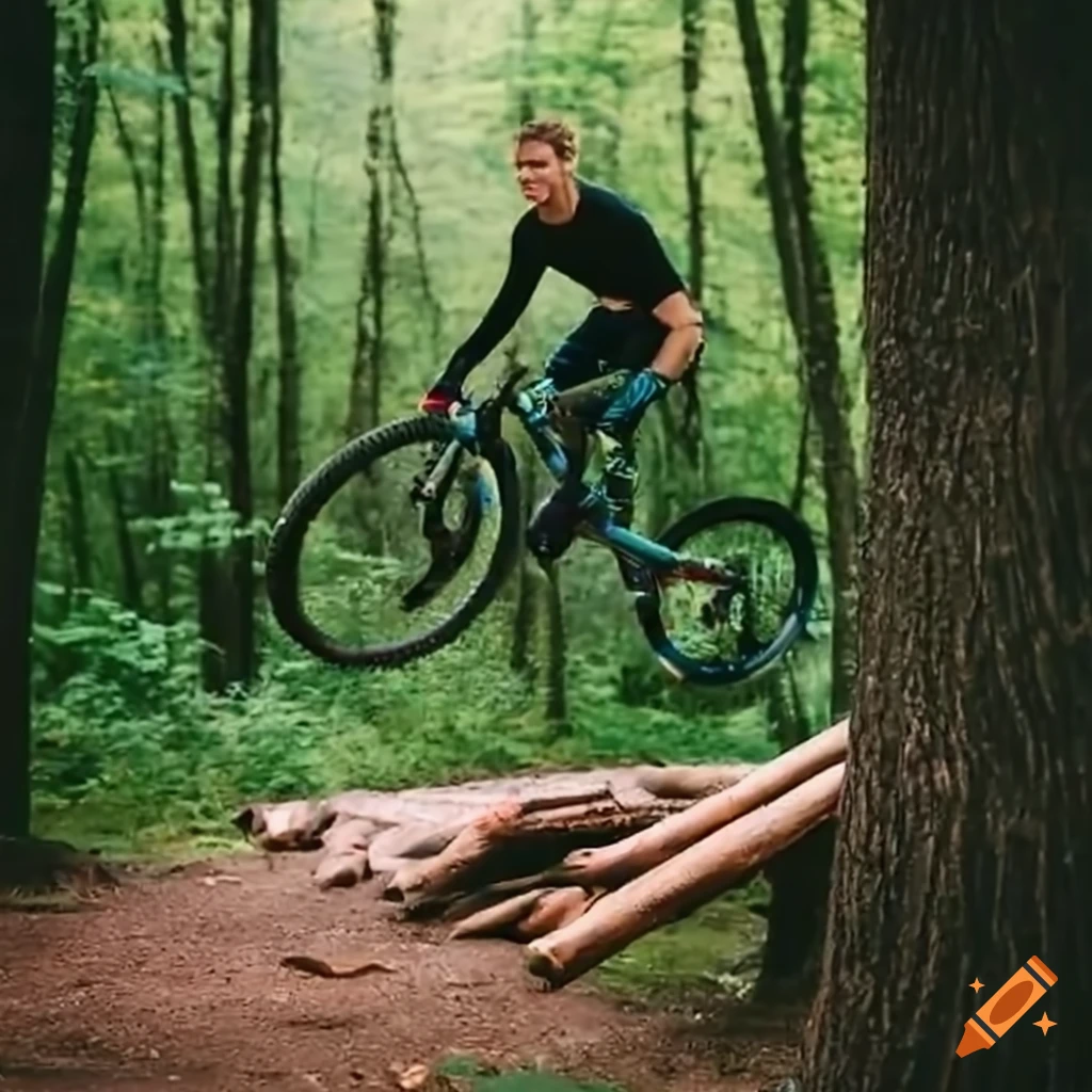 mountain biker jumping on a trail