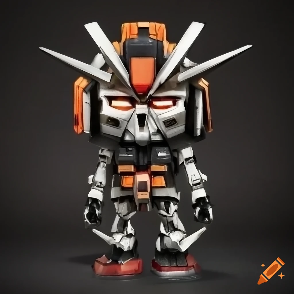 chibi robot with black, orange, and white armor