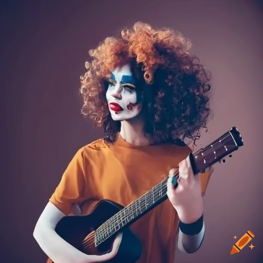 emo teenager playing guitar with clown makeup
