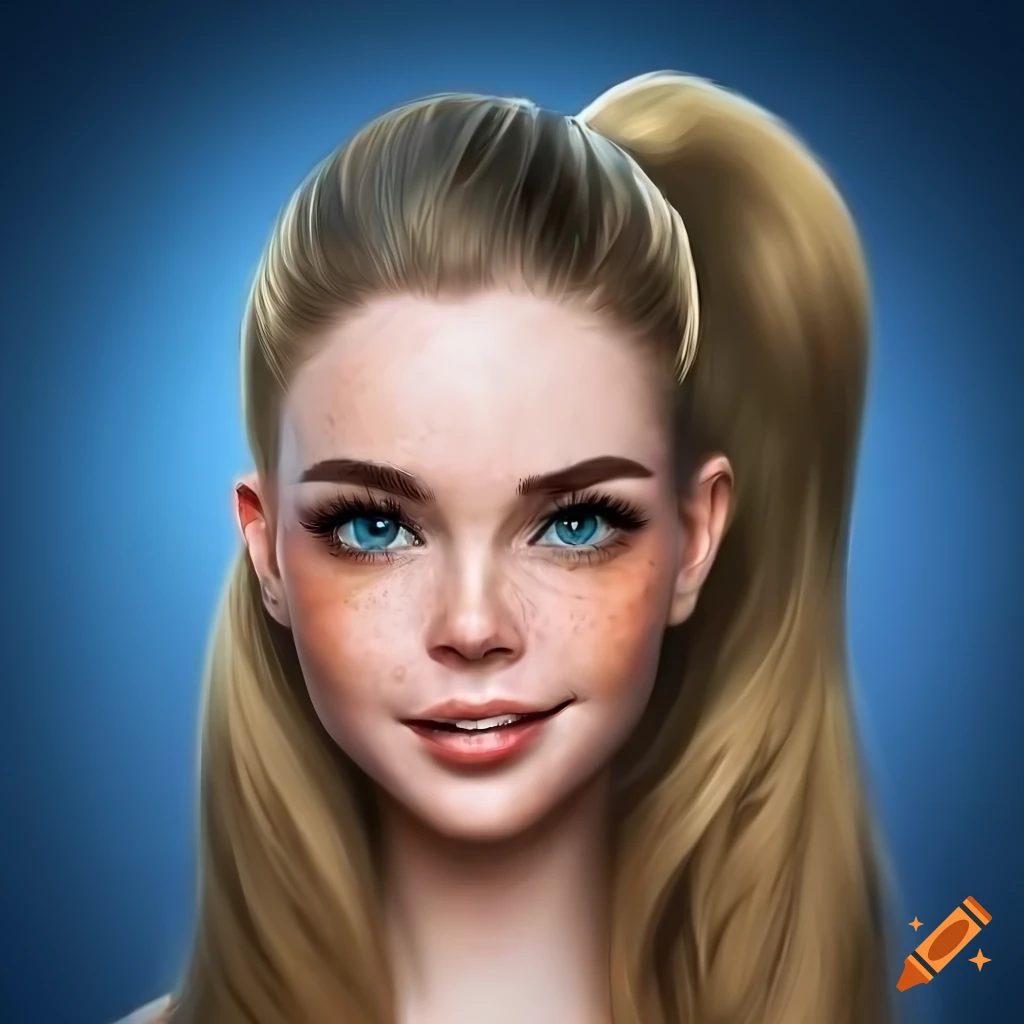 Stunning portrait of a young woman with freckles and blonde hair on Craiyon