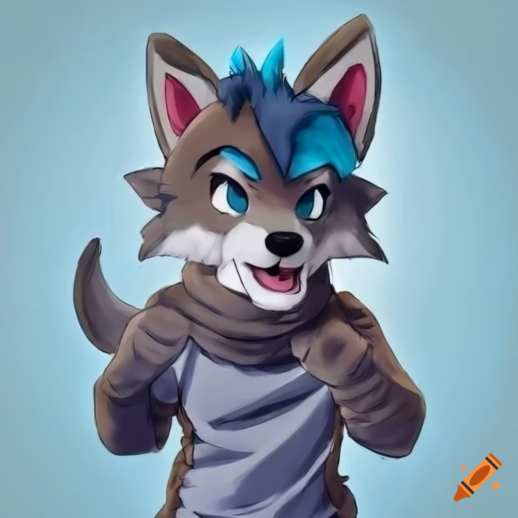 Anthro wolf fursuit cosplay of a male pokemon trainer on Craiyon