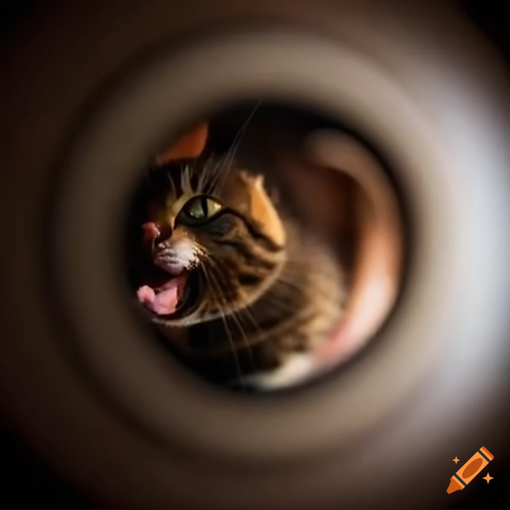 Closeup of a cat with fish eye lens on Craiyon