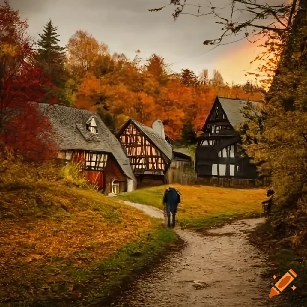 Medieval village nestled in a forest on Craiyon