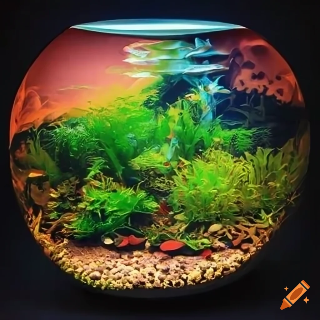 Planted aquarium bowl with psychedelic art on Craiyon