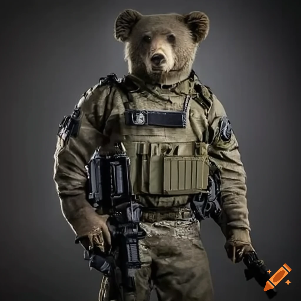 Grizzly bear in tactical swat gear on Craiyon