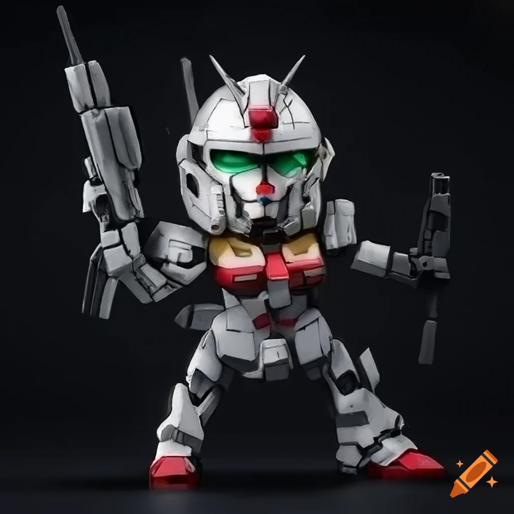 chibi Gundam robot with metallic armor