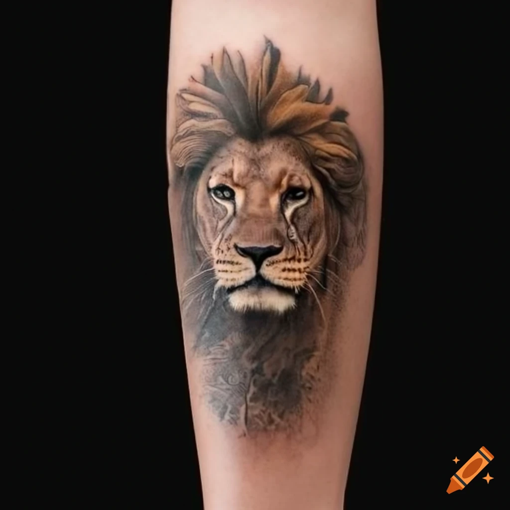 Realistic black and gray Lion lion cub leg sleeve tattoo tattoo artis... |  TikTok