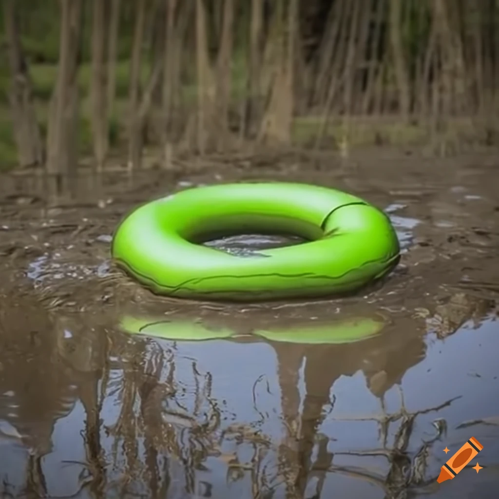 Inflatable ring floating on mud puddle on Craiyon