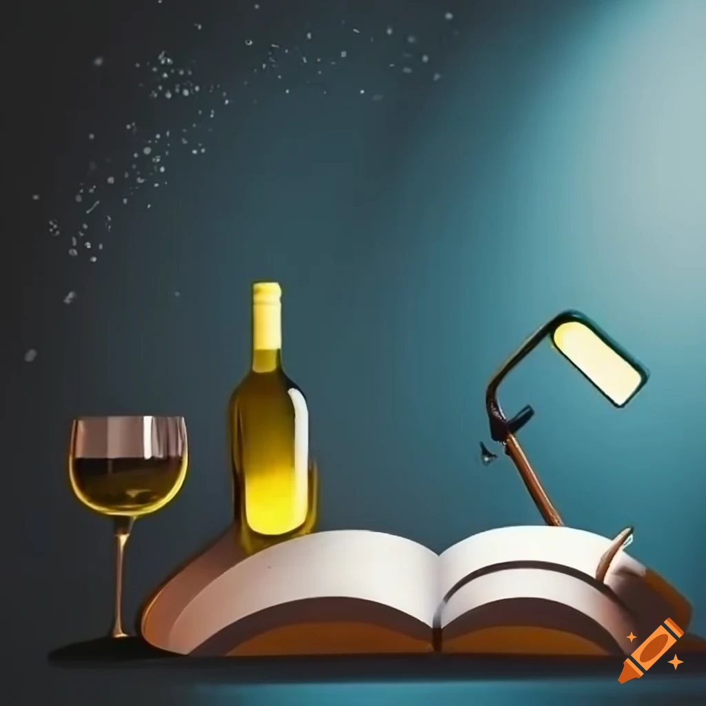 wine bottle next to a book on a table