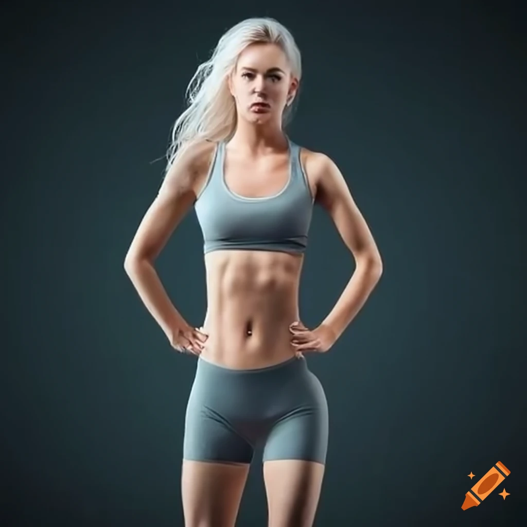 Blonde woman with athletic build and green eyes on Craiyon