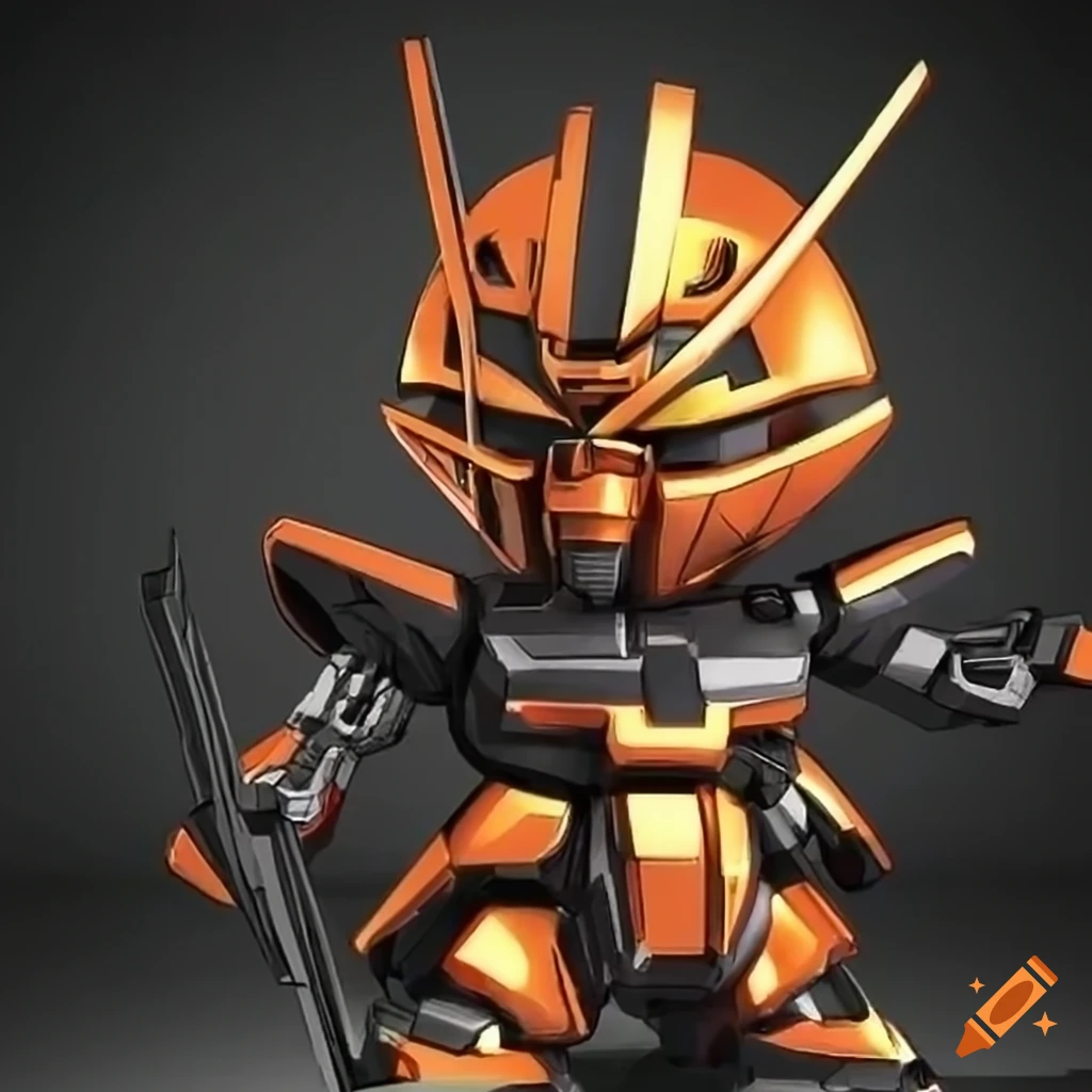 black and orange chibi Gundam robot