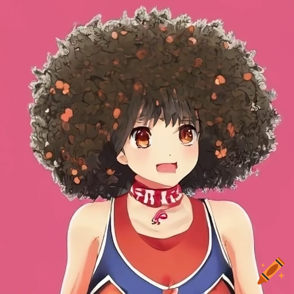 anime cheerleader with a colorful afro hairstyle