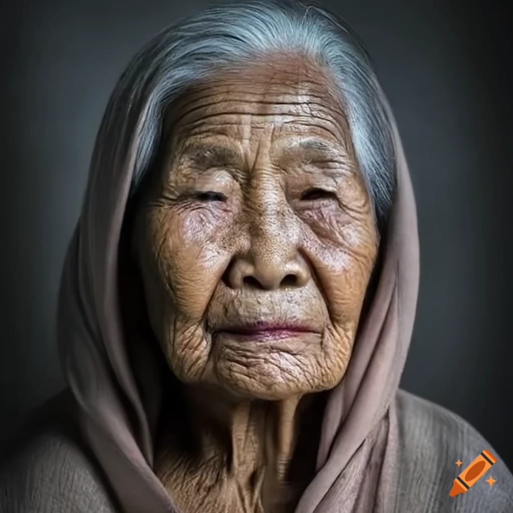 realistic photo of a sad elderly Asian woman
