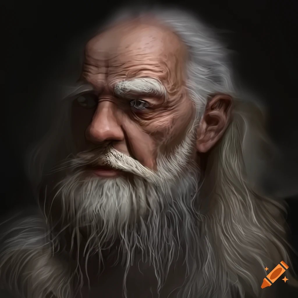 digital painting of an elderly male dwarf with a long beard