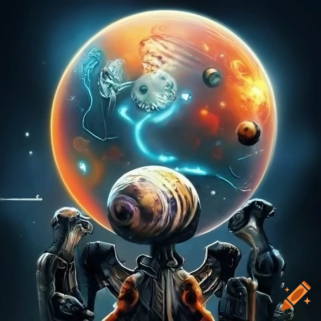 cover of a sci-fi board game with planets and aliens