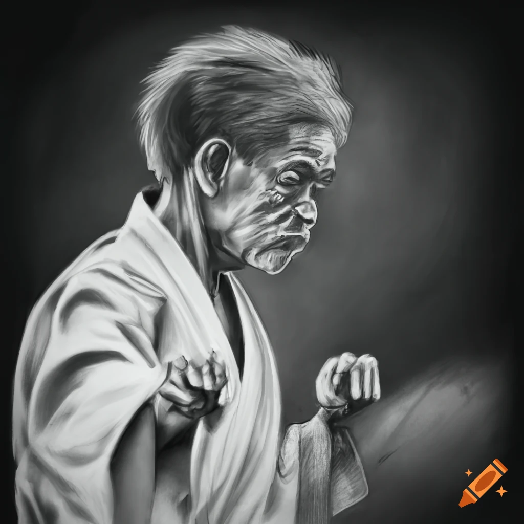 detailed pencil drawing of a karate soto uke technique