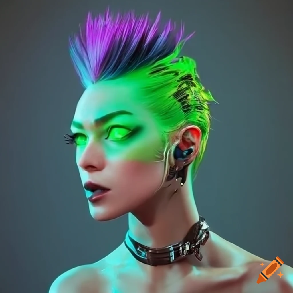 Neon cyberpunk girl with a green mohawk on craiyon
