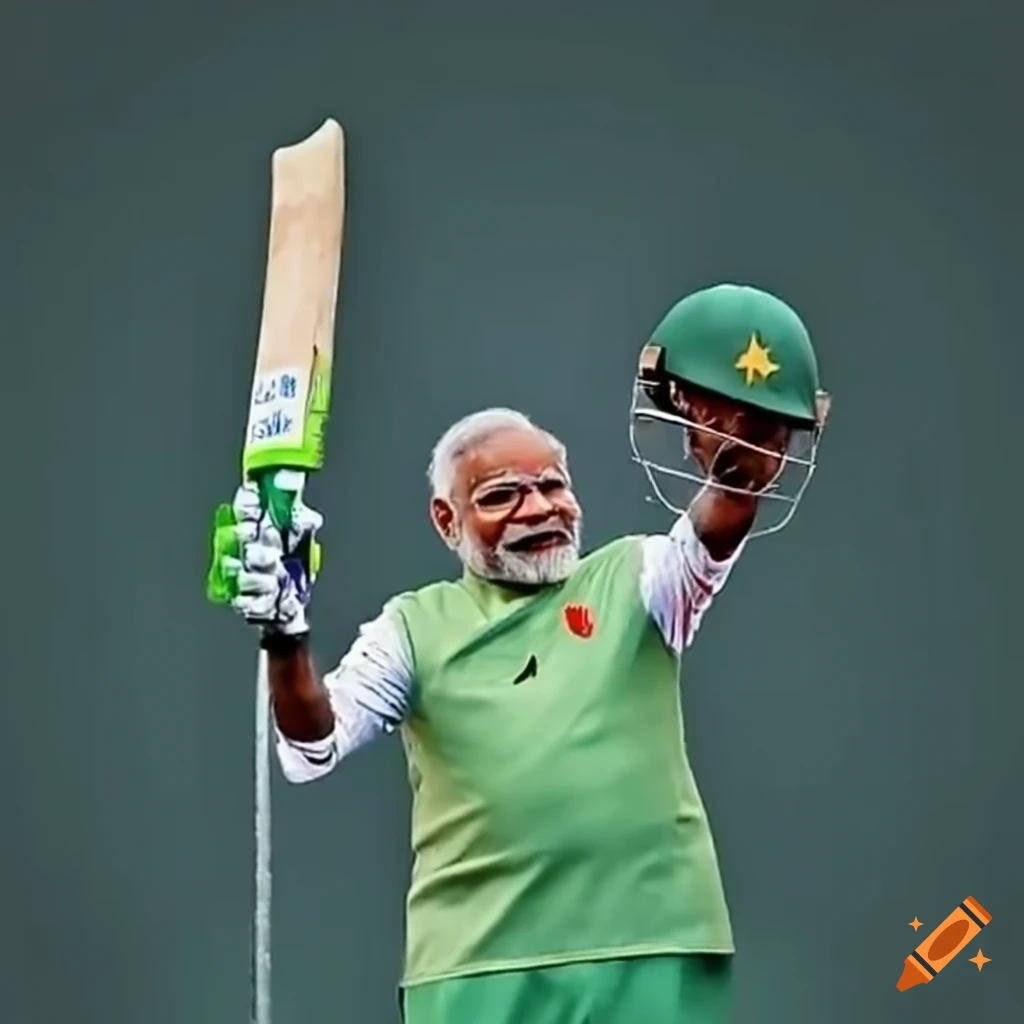 Modi playing cricket in pakistan jersey on Craiyon