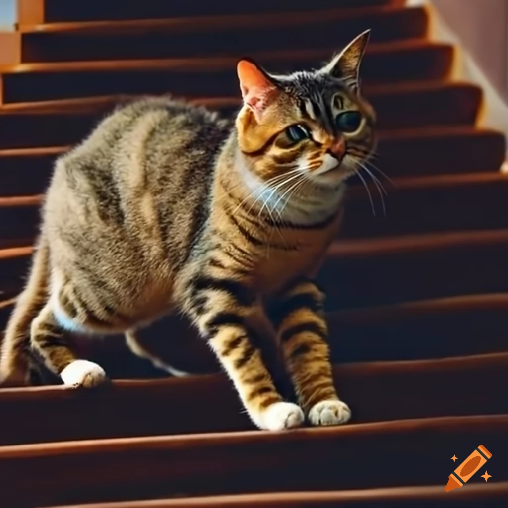 Cat wearing socks running down stairs on Craiyon