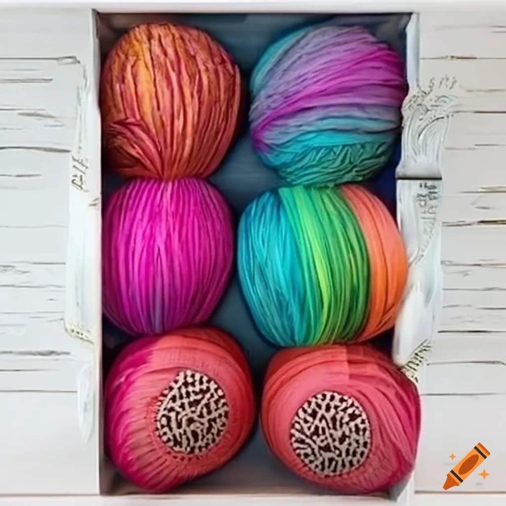 Colorful yarn balls on a podium on Craiyon