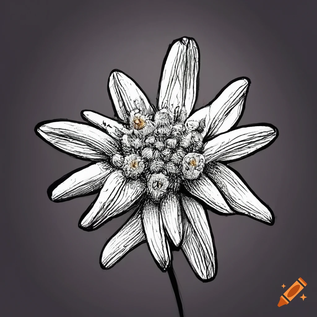 Ink drawing of an edelweiss flower